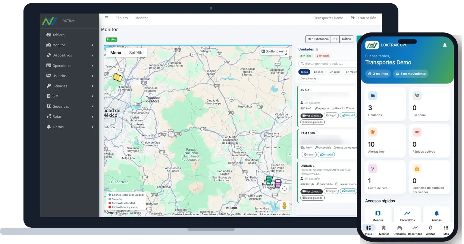 Portal web y app LOKTRAK GPS: monitor en vivo de unidades