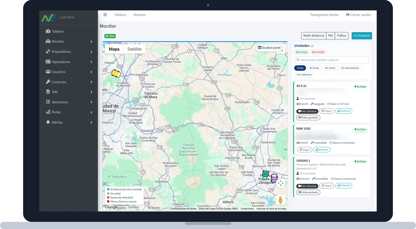Portal LOKTRAK GPS: Monitor en vivo